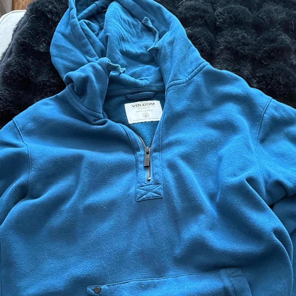 Volcom Men's Teal Blue Half-Zip Hoodie Sweater